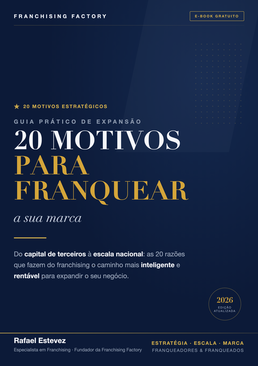 Capa do e-book gratuito 20 Motivos para Franquear sua Marca - Franchising Factory